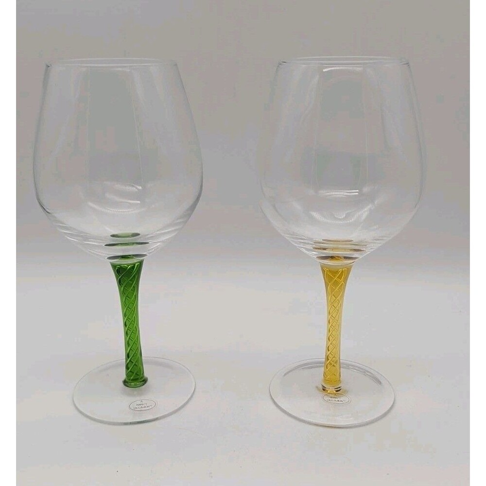 A Perfect Occasion Wine Glasses Double Helix Swirl Stem Green Yellow Set Of 2